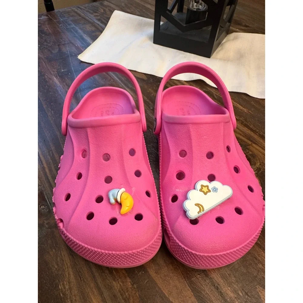 Crocs Kids Baya Clog Pink Celestial Moon Cloud Charms Size J2 Water Shoes Junior